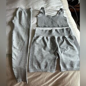 Gray Ribbed Activewear Set